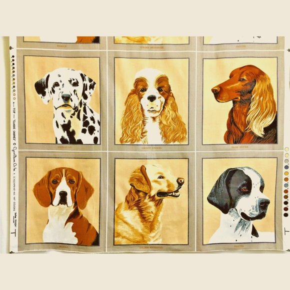 Dogs Classic Canines Panel Pillow Cover Fabric Quilt Blocks Cyrus Clark Set / 6